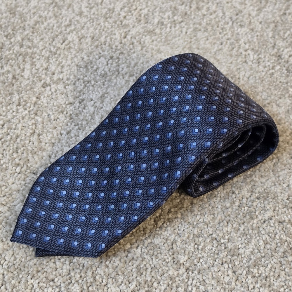 Brioni Men's 100% Silk Tie Navy Blue Geometric Print Handmade in Italy 61"